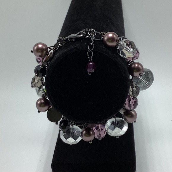 Multi Color Beaded Bracelet Steel Gray Chain Link Adjustable Bracelet - Picture 5 of 6